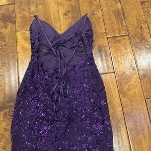 Purple Sequin Evening Mini Dress with Lace-Up Back